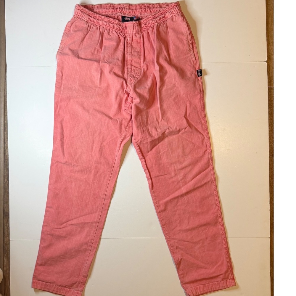 Vtg Stussy Coral Pink Beach Pants Cotton Twill Size Large Made In USA